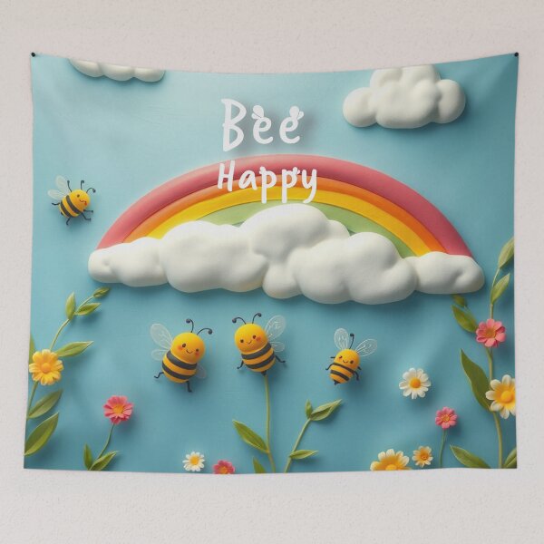 Item preview, Bee Happy Rainbow and Flowers Cute Illustration designed and sold by Beescribblestu.