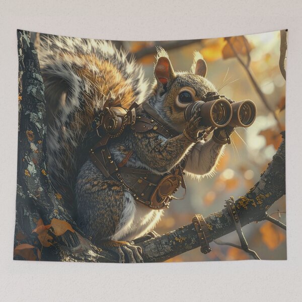 Item preview, Steampunk squirrel with binoculars In tree designed and sold by Boxing Kangaroo Retail Company.