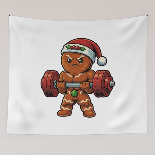 Item preview, Buff Gingerbread Man Christmas Gym Design | Funny Muscular Cookie Lifting Weights | Festive Bodybuilder Santa Fitness Art Gift designed and sold by BrainBubbleArt.