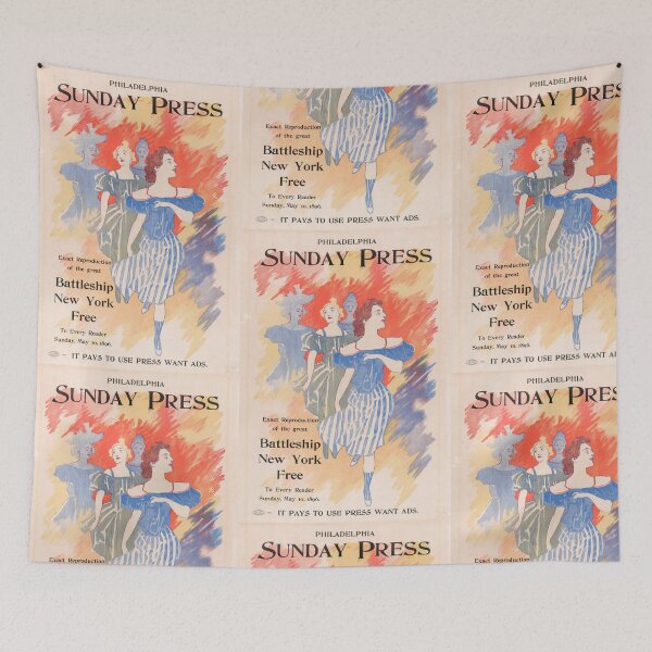 Item preview, Vintage Philadelphia Sunday Press Poster | Art Nouveau Style | 1896 Newspaper Ad | Colorful Illustration & Historical Art designed and sold by artofuniverse.