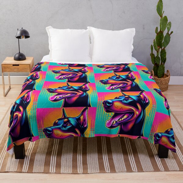 Item preview, Neon Joyful Doberman – Vibrant Pop Art Dog Illustration designed and sold by Dogandesighn.