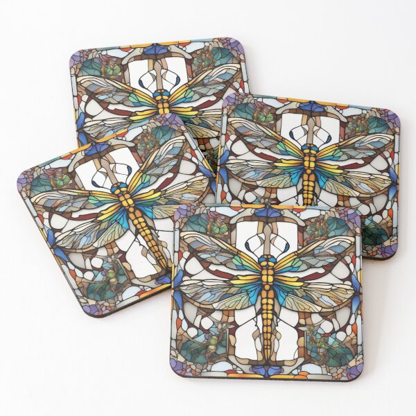 Item preview, Stained Glass Dragonfly Art – Colorful Mosaic Design in Blues, Purples & Golds designed and sold by Jeff's Good Mojo Dojo.