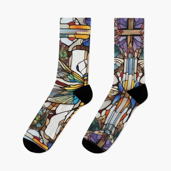 Item preview, Stained Glass Dragonfly Art – Colorful Mosaic Design in Blues, Purples & Golds designed and sold by Jeff's Good Mojo Dojo.
