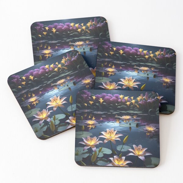 Item preview, Moonlit Lilies: Floating Lights on a Midnight Lake designed and sold by PawPrintedArt.