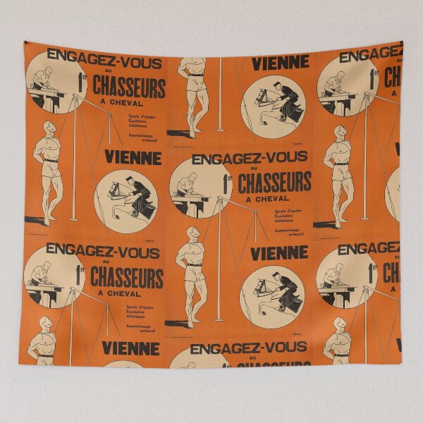 Item preview, Vintage French Recruitment Poster | 1st Horse Hunters Cavalry Art | Bold Orange & Black Design | Art Deco Style Print designed and sold by artofuniverse.
