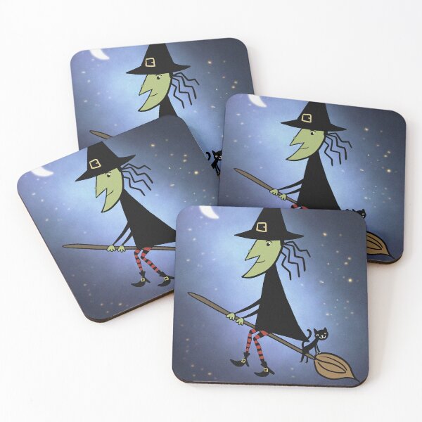 Item preview, Halloween Witch on her broomstick hand drawn art illustration designed and sold by Vintage Designs +.