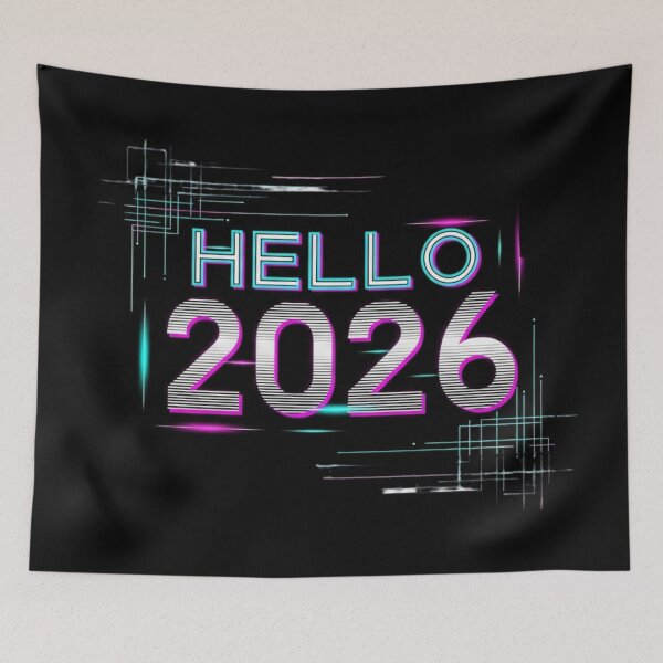Item preview, Hello 2026 Y2K Tech Aesthetic T-Shirt | Retro Futurist New Year | 90s 2000s Cyberpunk Apparel designed and sold by Design_Your_Day.