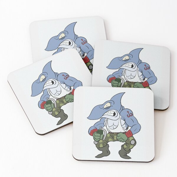 Item preview, War Shark angry military fish boy illustration cartoon designed and sold by Vintage Designs +.