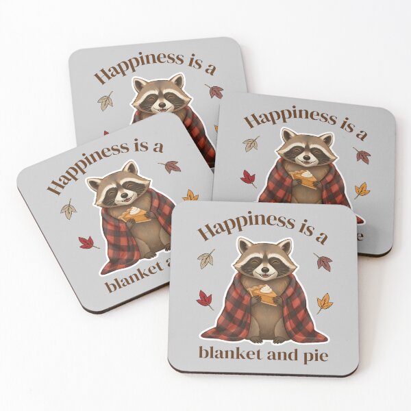 Item preview, Happiness Is a Blanket and Pie – Cute Raccoon Cozy Autumn Art designed and sold by Dino-Lune.
