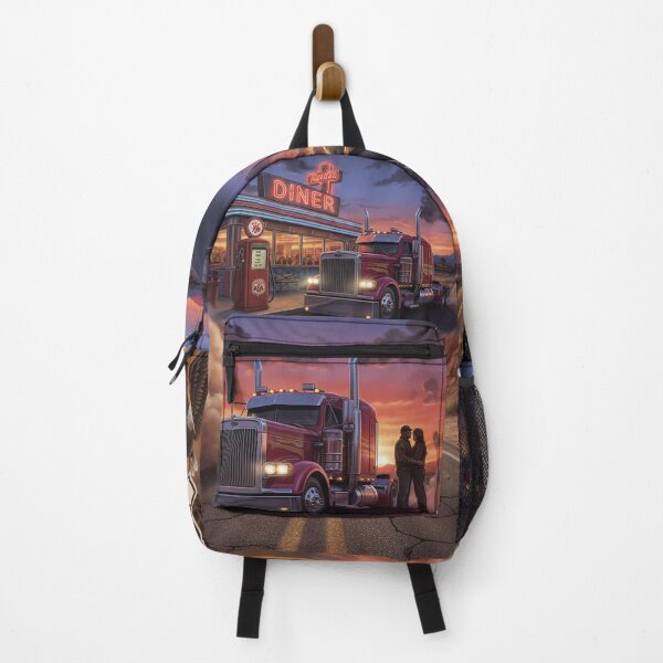 Item preview, Trucker Backpack | Route 66 Design | Retro road trip backpack designed and sold by HybridThe0ry.