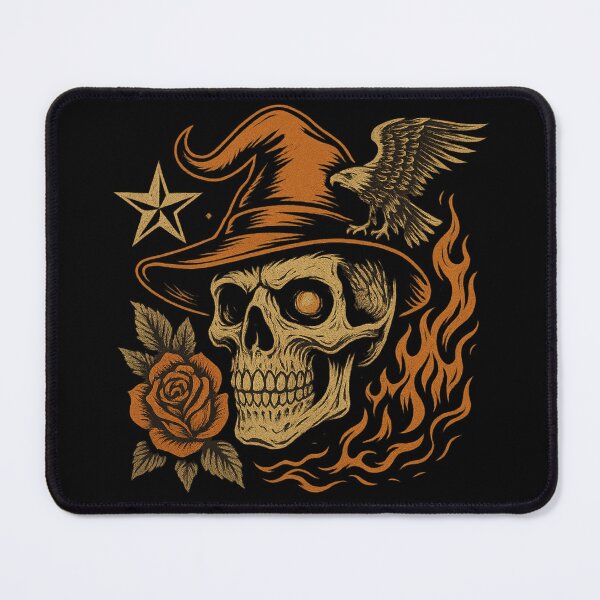 Item preview, Skull with Witch Hat, Eagle, and Burning Rose designed and sold by LaNadaYFundante.
