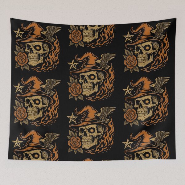 Item preview, Skull with Witch Hat, Eagle, and Burning Rose designed and sold by LaNadaYFundante.