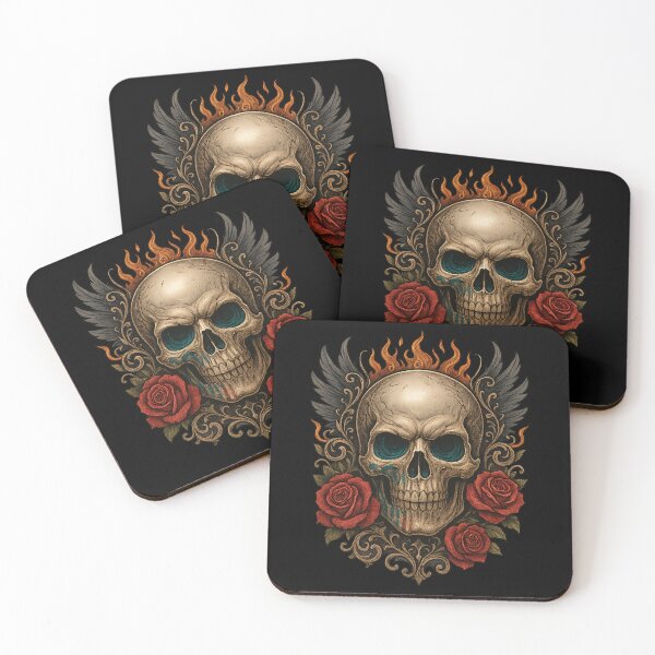 Item preview, Winged Flame Skull with Patriotic Roses designed and sold by LaNadaYFundante.