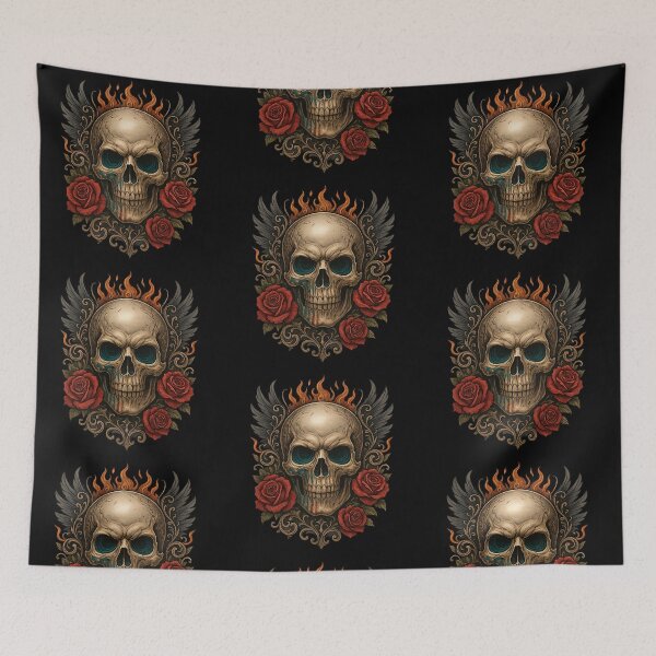 Item preview, Winged Flame Skull with Patriotic Roses designed and sold by LaNadaYFundante.