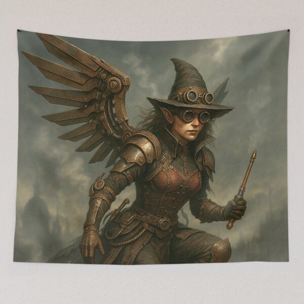 Item preview, Steampunk Harpy in Foggy Cityscape designed and sold by WhiteWolfe0127.