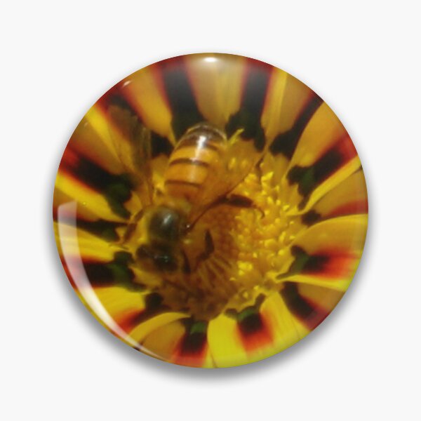 Item preview, Honeybee Foraging on Brilliant Yellow, Red, and Black Gazania designed and sold by JoyousArt4u.