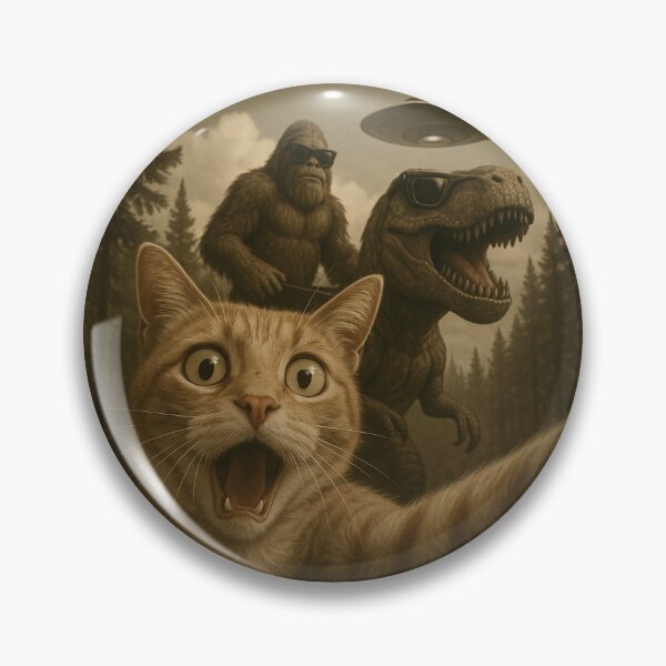 Item preview, Funny UFO Selfie Cat Bigfoot and T Rex. Hilarious UFO Cat Lover Meme designed and sold by ahmed2751989.