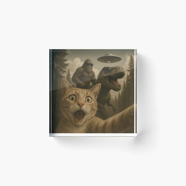 Item preview, Funny UFO Selfie Cat Bigfoot and T Rex. Hilarious UFO Cat Lover Meme designed and sold by ahmed2751989.