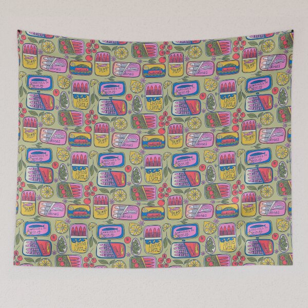 Item preview, Retro sardines tin canned pattern vintage food illustration  designed and sold by Kimmygowland.