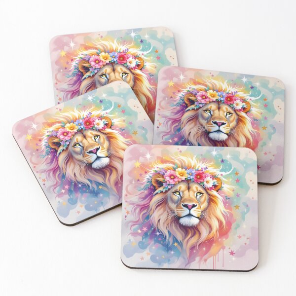 Item preview, Floral Crown Lion – Delicate Feminine Watercolor Animal Portrait designed and sold by EmeraldeaArt.