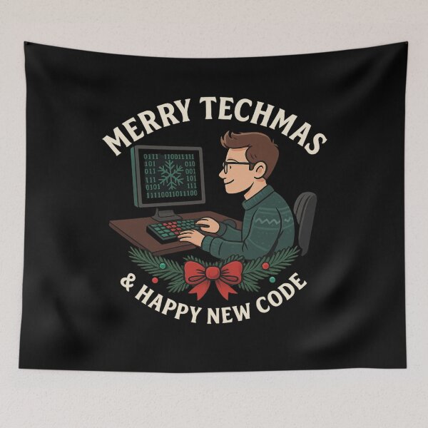 Item preview, Merry Techmas & Happy New Code – Funny Christmas Programmer Shirt for Coders and Developers designed and sold by AddictiveDesign.