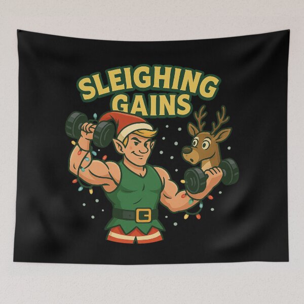 Item preview, Sleighing Gains – Funny Christmas Gym Shirt, Fitness Holiday Workout Gift designed and sold by AddictiveDesign.