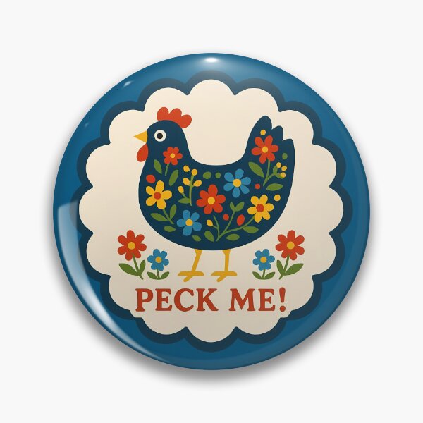 Item preview, Peck Me Hen – Cheerful Red and Navy Scandinavian Folk Art by heidiannemorris © designed and sold by FOLK ART FUSION by heidiannemorris.