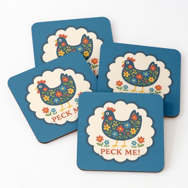 Item preview, Peck Me Hen – Cheerful Red and Navy Scandinavian Folk Art by heidiannemorris © designed and sold by FOLK ART FUSION by heidiannemorris.