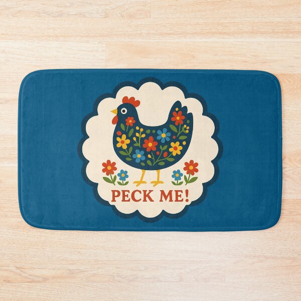 Item preview, Peck Me Hen – Cheerful Red and Navy Scandinavian Folk Art by heidiannemorris © designed and sold by FOLK ART FUSION by heidiannemorris.