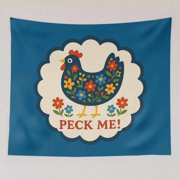 Item preview, Peck Me Hen – Cheerful Red and Navy Scandinavian Folk Art by heidiannemorris © designed and sold by FOLK ART FUSION by heidiannemorris.