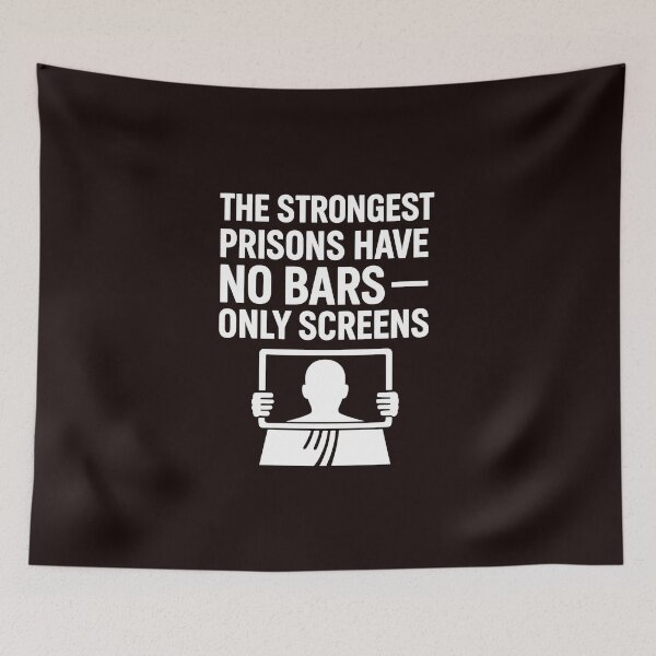 Item preview, The Strongest Prisons Have No Bars — Only Screens | Black & White Manifesto  designed and sold by Les-Ink-Studio.