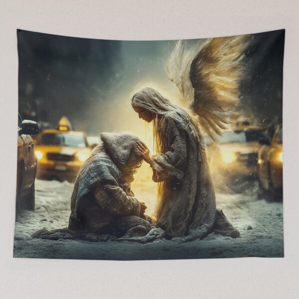 Item preview, Kindness is the Quietest Form of Power – Angel in Winter Street Scene designed and sold by VisionaryVeils.