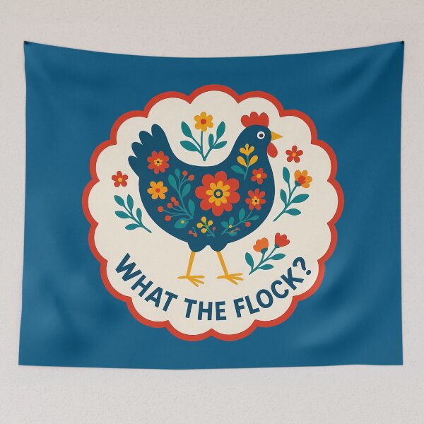 Item preview, What the Flock Hen – Bold Navy and Red Scandinavian Folk Art by heidiannemorris © designed and sold by FOLK ART FUSION by heidiannemorris.