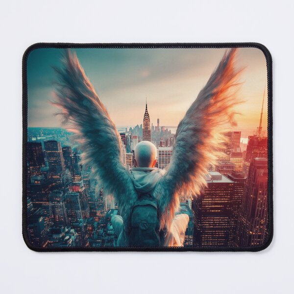 Item preview, Peace Is Found Above the Noise – Surreal Angel Overlooking the City designed and sold by VisionaryVeils.