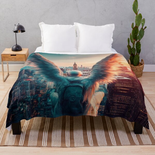 Item preview, Peace Is Found Above the Noise – Surreal Angel Overlooking the City designed and sold by VisionaryVeils.