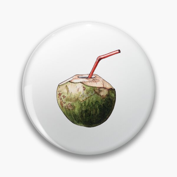 Item preview, Young coconut drink with straw - Watercolor illustration designed and sold by AquarellChill.