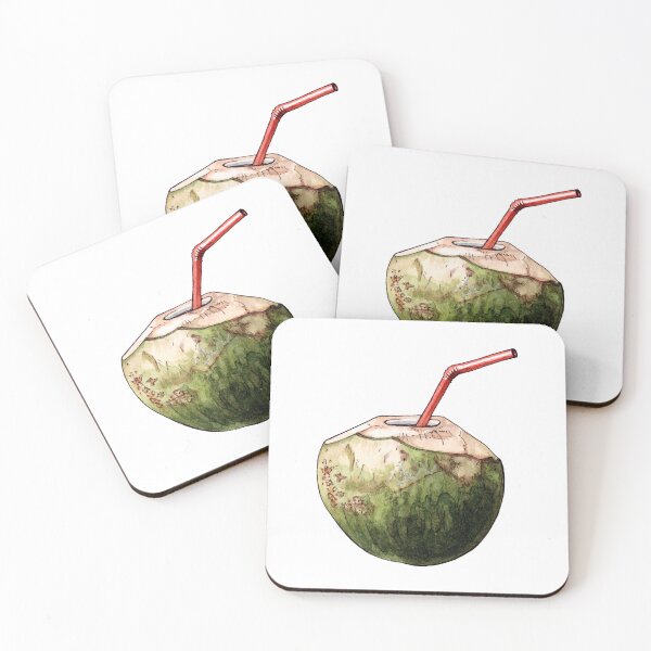 Item preview, Young coconut drink with straw - Watercolor illustration designed and sold by AquarellChill.