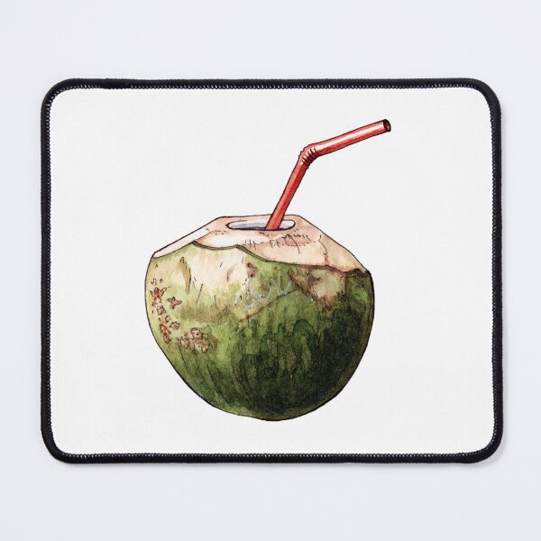 Item preview, Young coconut drink with straw - Watercolor illustration designed and sold by AquarellChill.