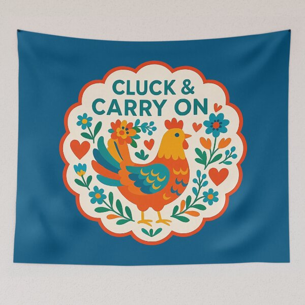 Item preview, Cluck and Carry On Hen – Bright Orange and Teal Scandinavian Folk Art by heidiannemorris © designed and sold by FOLK ART FUSION by heidiannemorris.