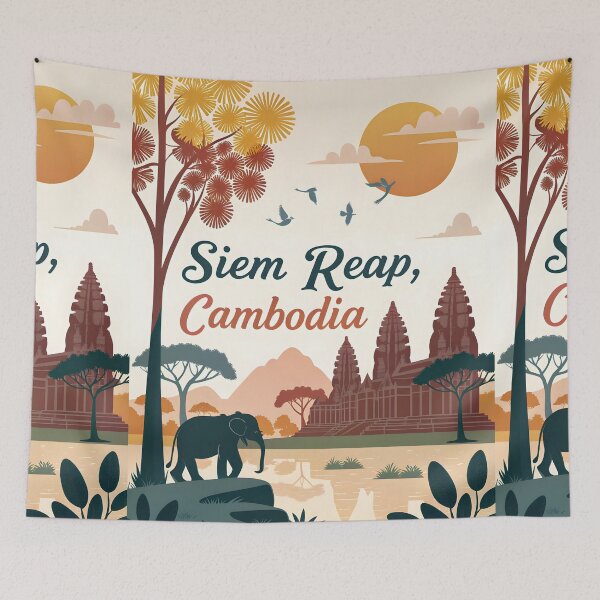 Item preview, Siem Reap Sunset Travel Poster – Cambodia Temple Art Print designed and sold by Witsprings.