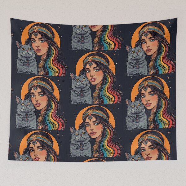 Item preview, Mystic woman cat vintage halloween designed and sold by Vintage City.