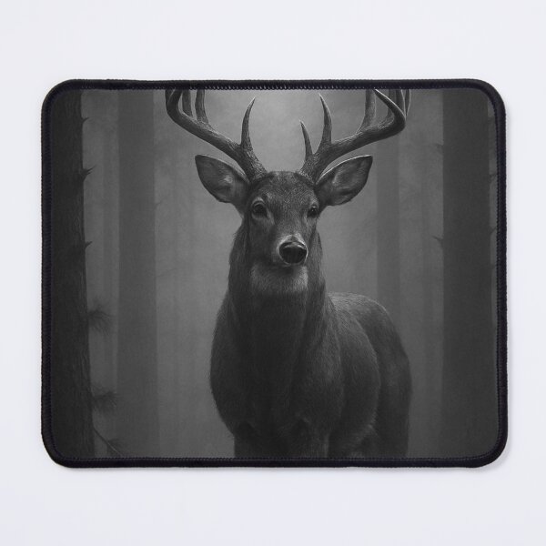 Item preview, Majestic Stag in the Mist – Black and White Forest Wildlife Art Print designed and sold by Trail Echo Prints.
