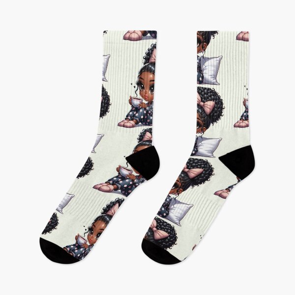 Item preview, Chibi Black Girl in Polka Dot Pajamas Holding Coffee designed and sold by Lulunza.