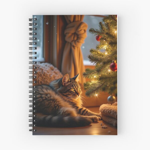 Item preview, Cozy Christmas Cat by the Tree Warm Winter Holiday Scene designed and sold by YoungFrankenstein.