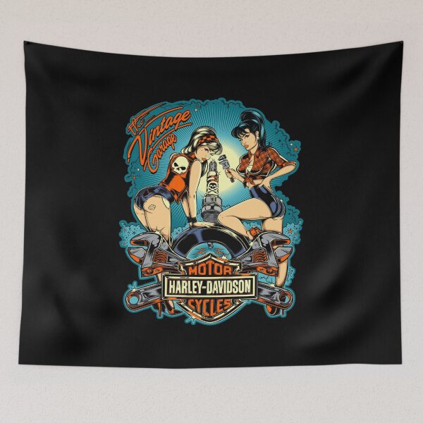Item preview, Twins Pin-Up Girl on Classic Motorcycle Retro Art designed and sold by ringinwingit.