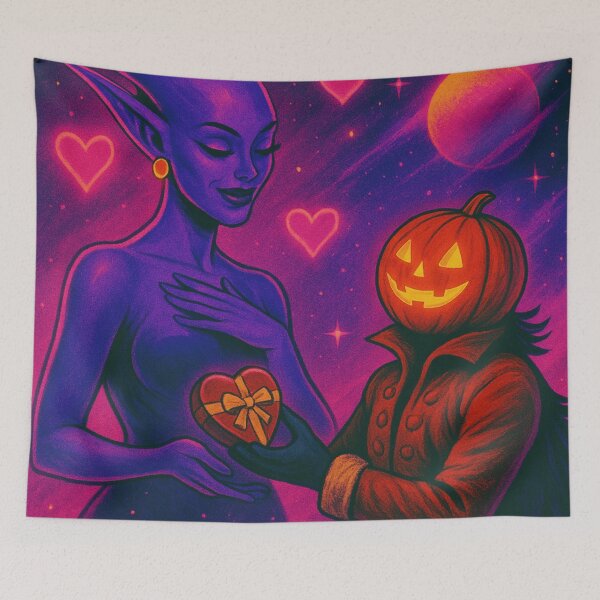 Item preview, Headless Horseman Valentine: Alien Love Cosmic Romance Gothic Fantasy Art designed and sold by TheHorsemanRidesAgain.