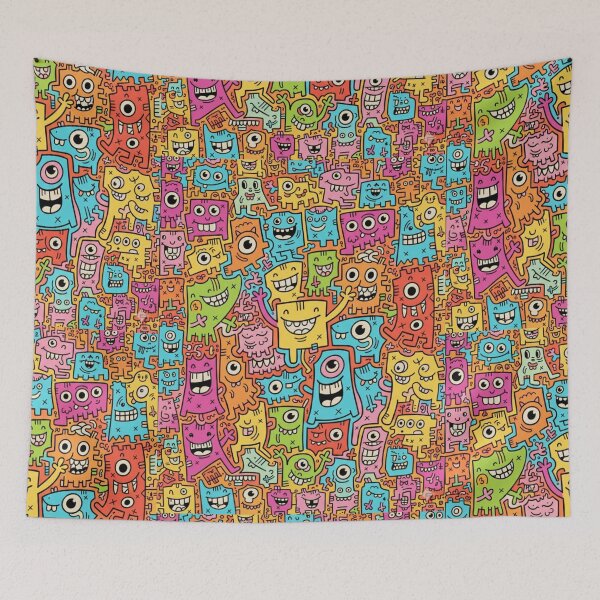 Item preview, Doodle Monstruos Kawaii: Patrón Arcoíris Vibrante designed and sold by bsbd-action.