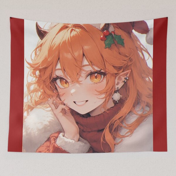 Item preview, Happy anime demon girl with a Christmas hat designed and sold by ArtsJulian.