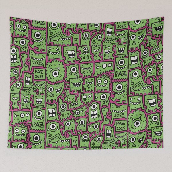 Item preview, Monstruos Doodle: Patrón Verde Neón y Magenta Pop designed and sold by bsbd-action.
