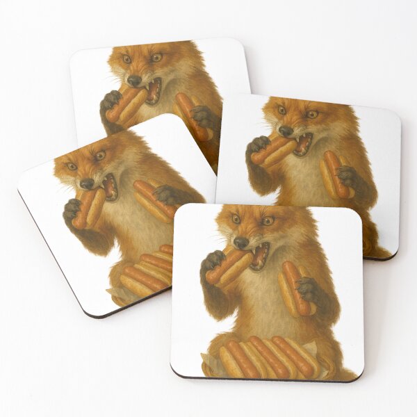 Item preview, Hungry Fox Eating Hot Dogs designed and sold by thehaywirehoney.